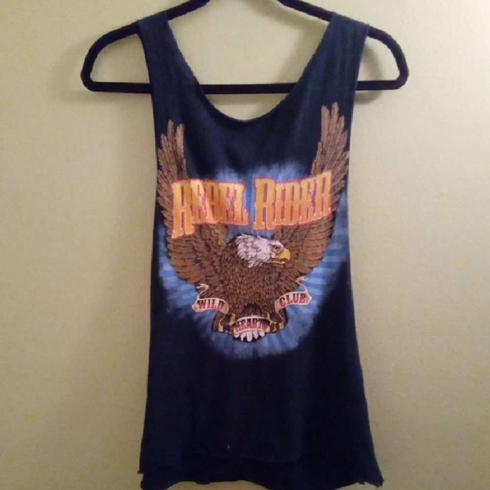 Womans M Forever 21 Black Rebel Rider Tank Top Cutout Lace Back Trim Summery